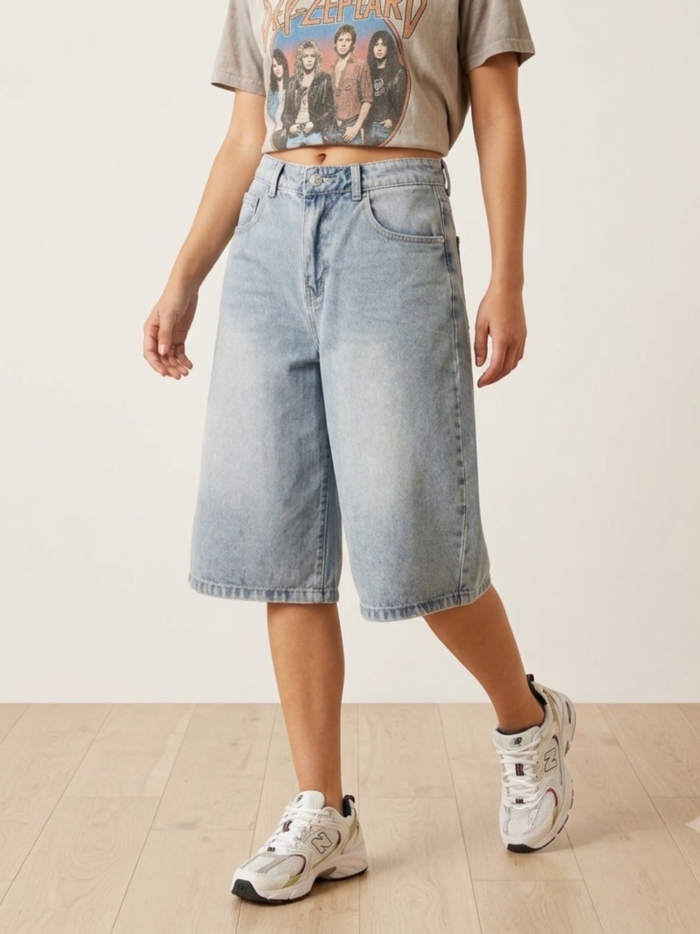 Refuge Light Wash Wide Leg Denim Jorts Shorts PS Baggy 90s Skater Y2K Distressed